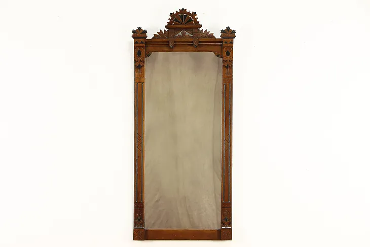 Victorian Eastlake Antique 1880 Carved Walnut Hall Mirror #36109
