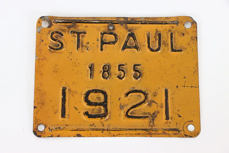 Motorcycle Antique 1921 Tin License Plate St Paul MN #36604