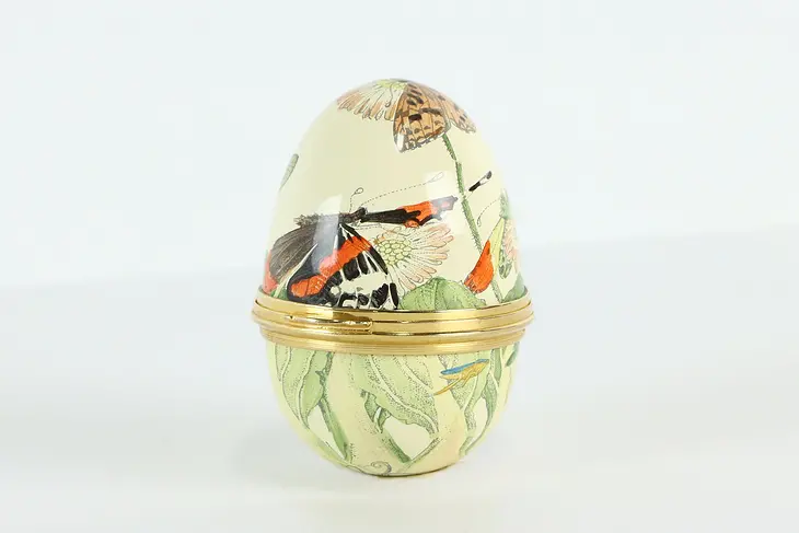 Porcelain Trinket or Keepsake Egg Box, Butterflies, Staffordshire England #37033