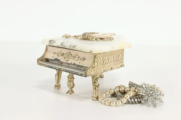 Alabaster Piano Music Box Jewelry Chest Nutcracker Waltz of the Flowers #37211