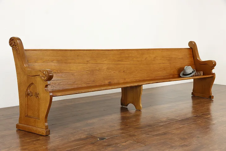 Victorian Carved Oak 11' 8" Curved Antique Church Pew or Bench #36843