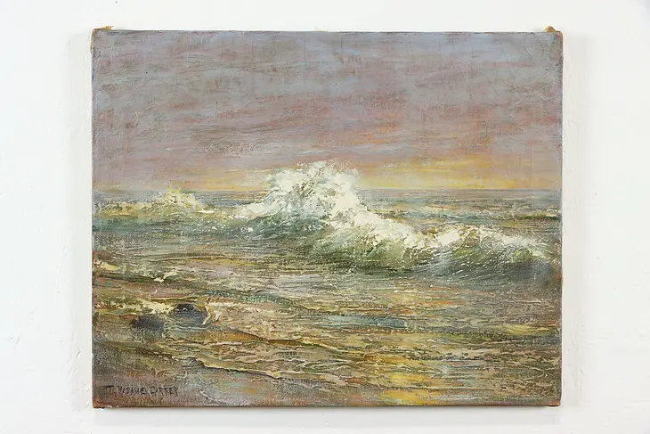 Evening Mist Seascape Original Oil Painting, T. Razalie Carter, 20"  #37049