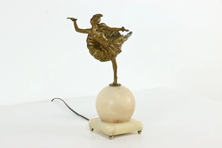 Art Deco Dancer Sculpture Vintage Alabaster Globe Lamp #37372