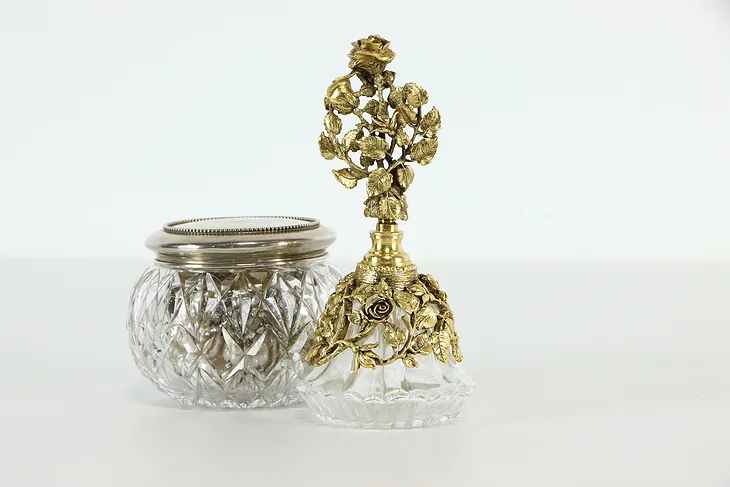 Gold Plated Filigree & Glass Vintage Perfume Bottle #37517