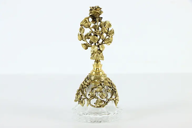 Gold Plated Filigree & Glass Vintage Perfume Bottle  #37520