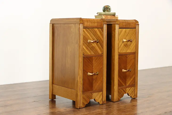 Pair of Art Deco Waterfall Design Nightstands or End Tables #37551