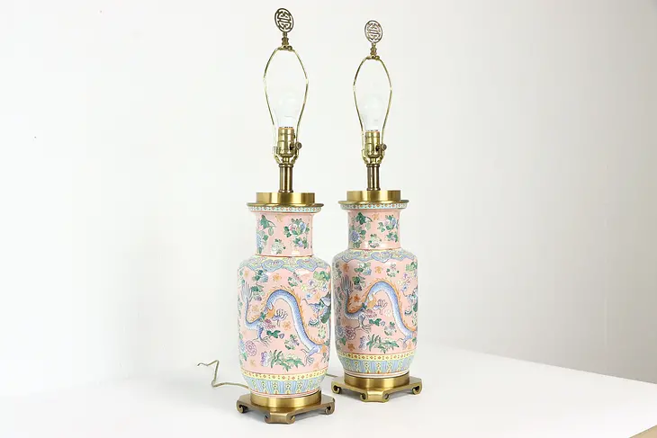 Pair of Vintage Lamps with Chinese Porcelain Vases, Maitland Smith #37973