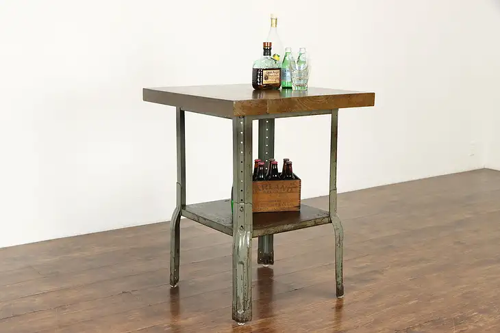 Industrial Salvage Vintage Steel & Pine Work or Wine Table Kitchen Island #37993