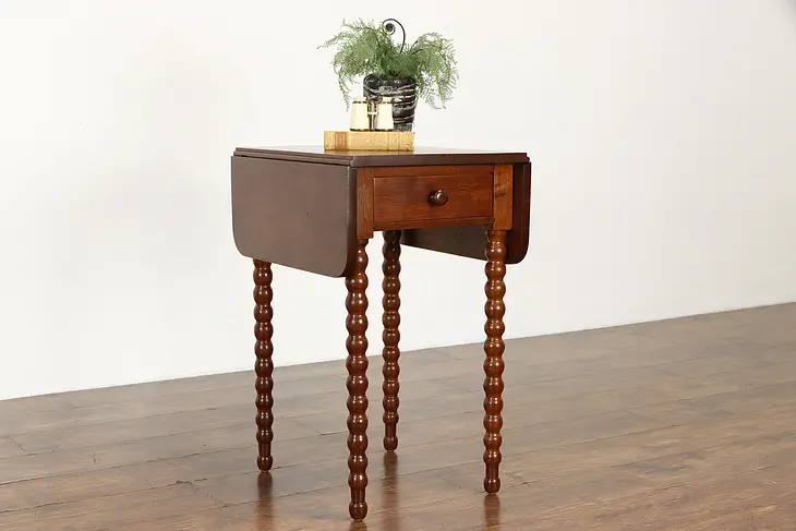 Victorian Walnut Antique Farmhouse Drop Leaf Lamp Table or Nightstand #34270