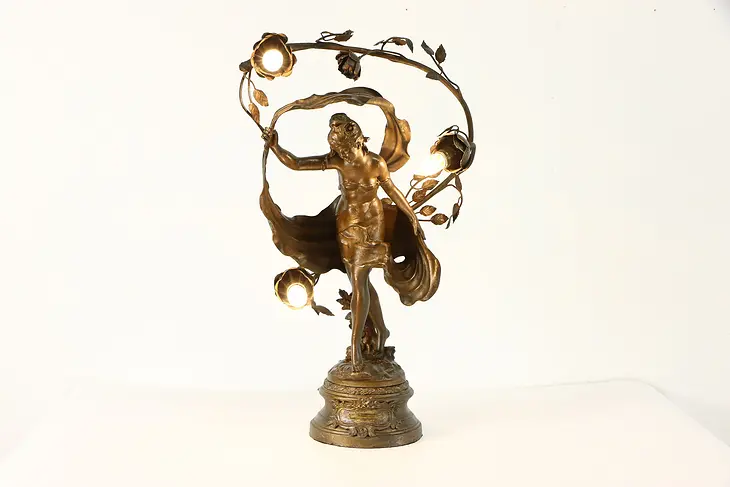 Art Nouveau Antique Statue Lamp, Dance of Spring Sculpture Auguste Moreau #38126