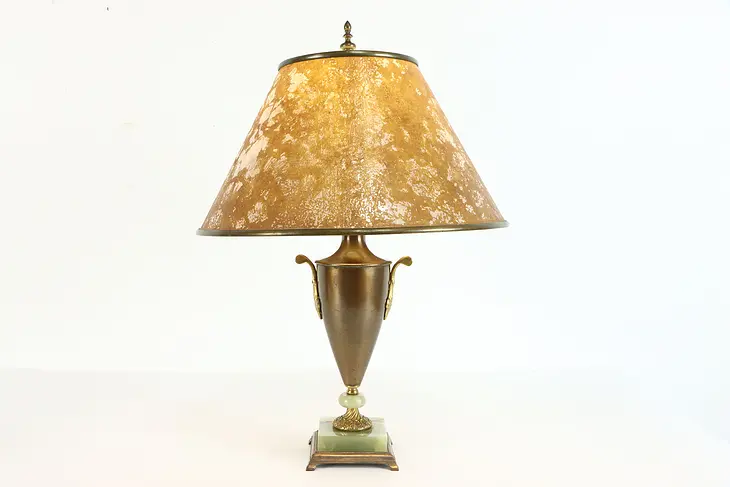 Classical Antique Onyx & Brass Urn Shape Lamp, Mica Shade #38135