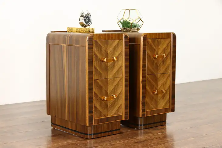 Art Deco Waterfall Design Vintage Pair of  Nightstands or Bedside Tables #38253