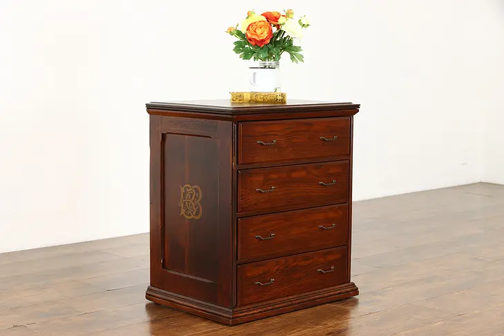 Oak Antique 4 Drawer Small Chest, Nightstand, End Table, JA Parkhust #38525