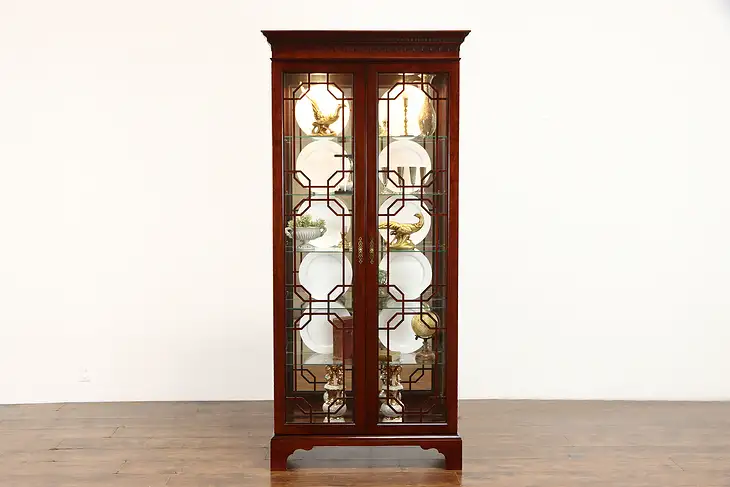 Cherry Vintage Curio, Display, China Cabinet, Lit Interior, Signed Jasper #38620