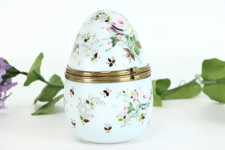 Victorian Antique Egg Shaped Porcelain Hand Painted Dresser, Jewelry Box #38074