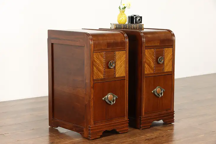 Pair of Art Deco Period Waterfall Design Nightstands End Tables, Bakelite #38565