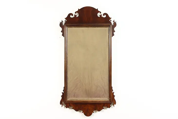Georgian Federal Design Vintage Carved Mahogany Mirror, Henredon 50" #38602