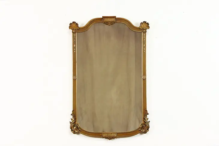 Gold Classical Ornate Antique Wall Mirror, Shell Motifs, Krumbholz, 33" #38618