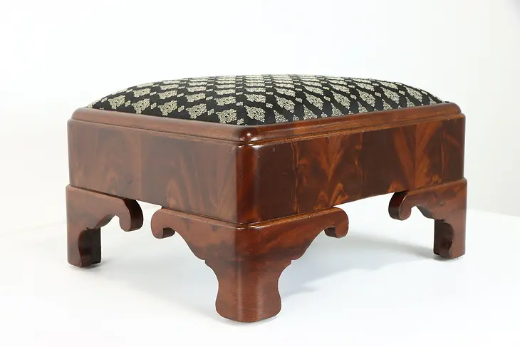Empire Antique 1840 Flame Grain Mahogany Footstool, New Upholstery  #38288