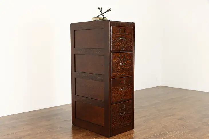 Oak Quarter Sawn Antique 4 Drawer Office File Cabinet, Library Bureau #34273