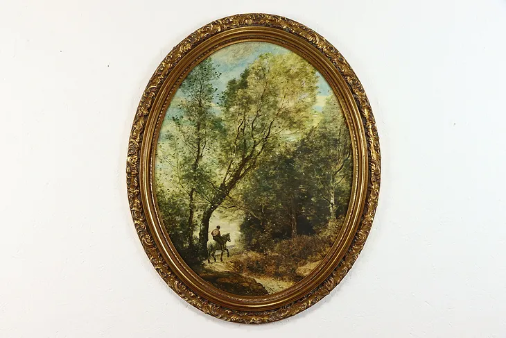 Forest of Coubron after Corot Vintage Oval Gold Framed Print 33" #38864