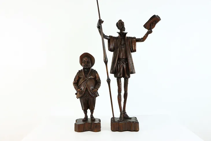 Don Quixote & Sancho Panza Vintage Statues Hand Carved Sculptures #38688