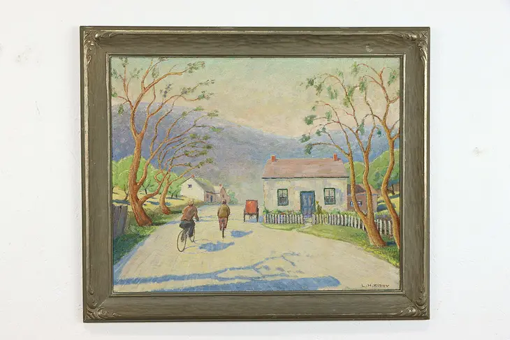 Bicycles in Scandinavia Village Original Oil Painting, Kirby, 33" #38818
