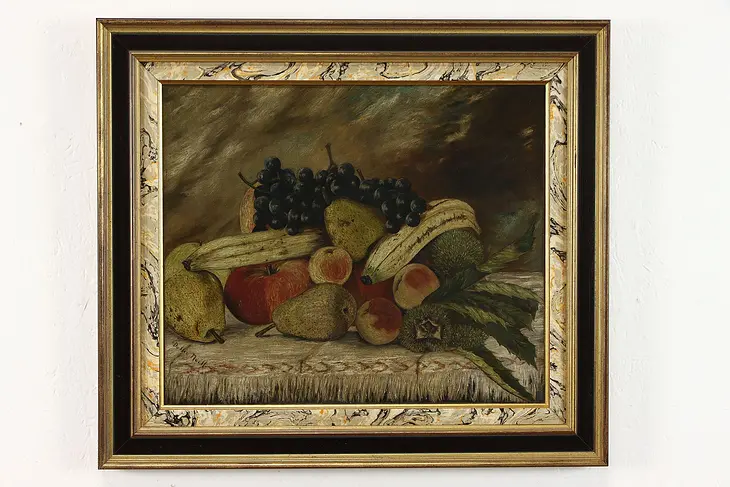 Fruit Still Life Original Vintage Oil Painting, Dollie Neill 24.5" #38666