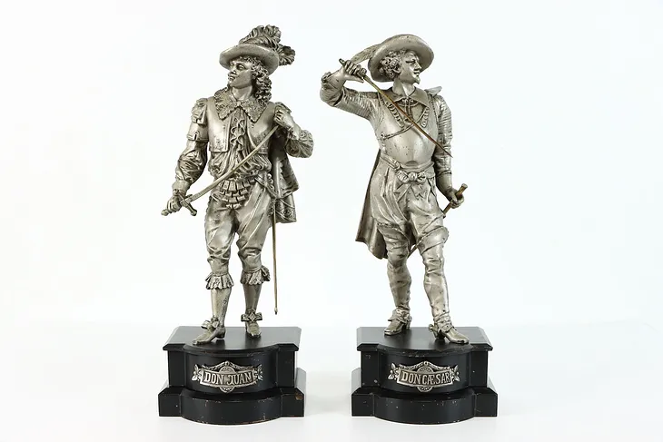 Victorian Pair Of Antique Statues Don Juan, Don Cesar Sculptures, Ansonia #39106