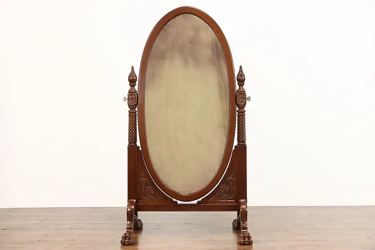 Georgian Antique Swivel Cheval Dressing Mirror, Carved Lion Paws #38632