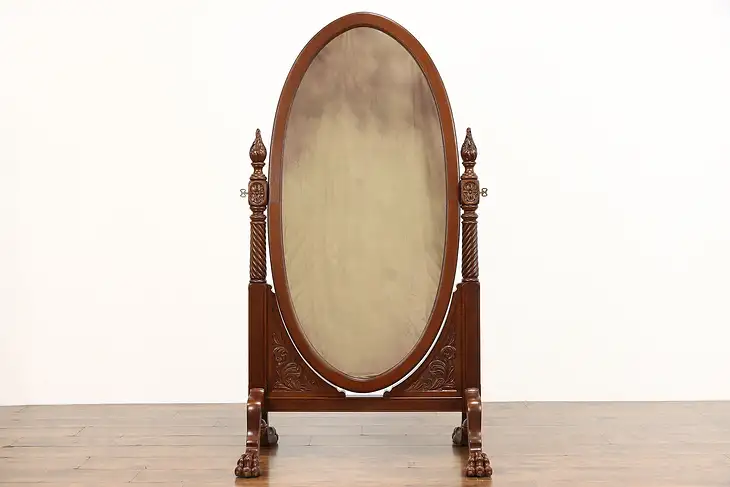 Georgian Antique Swivel Cheval Dressing Mirror, Carved Lion Paws #38632