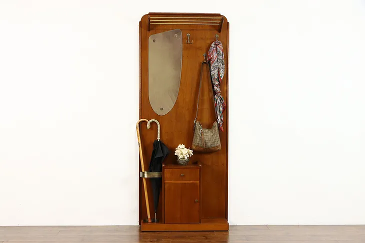 Midcentury Modern Vintage Hall Rack With Umbrella Stand or Tree, Mirror #39023