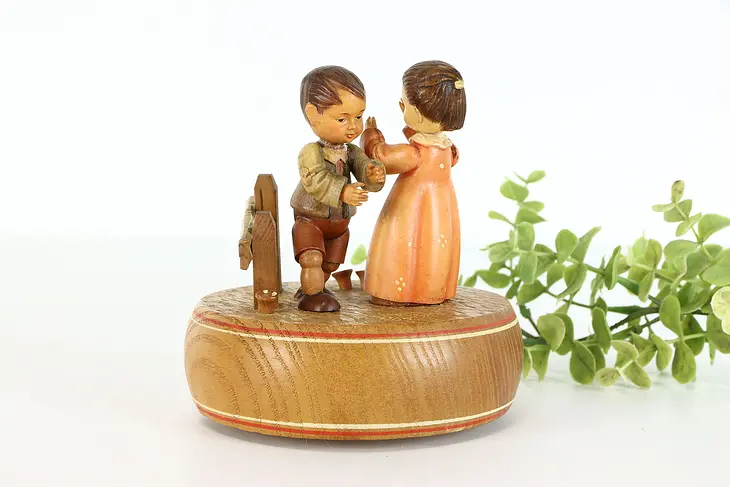 Folk Art Music box with Couple Dancing, Anniversary Waltz, Swiss Reuge #38954