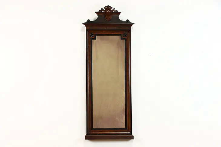 Victorian Antique Walnut Burl & Ebony Scandinavian Wall or Hall Mirror #39133