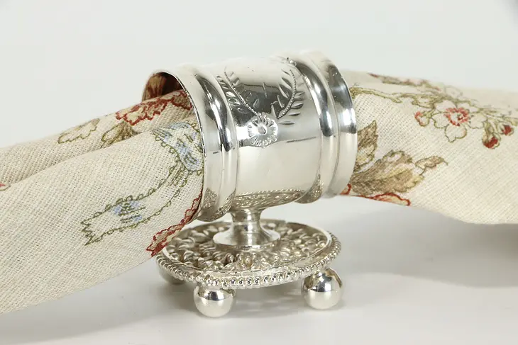 Victorian Antique Silverplate Napkin Ring with Engraved Floral Designs #39218