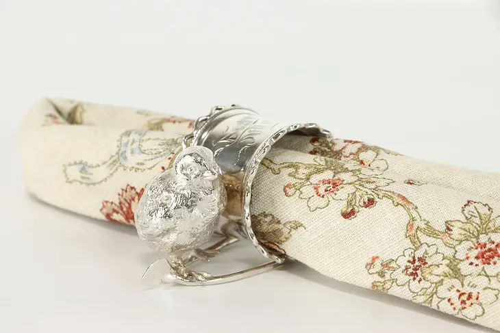 Victorian Antique Silverplate Bird Napkin Ring, Engraved Best Wishes #39219