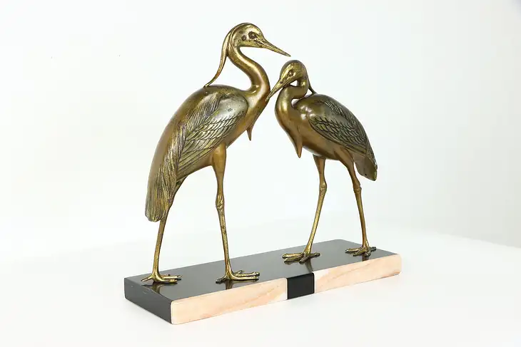 Art Deco Antique French Bronze Heron Bird Sculpture, Marble Base  #39280