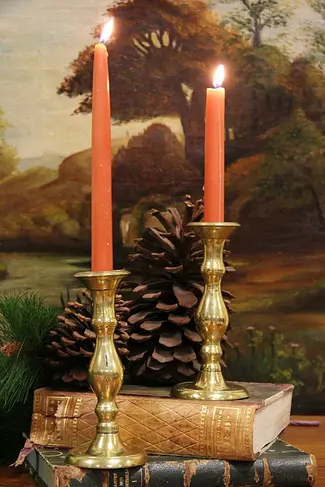 Pair 1840 Antique English Hand Cast Brass Candlesticks