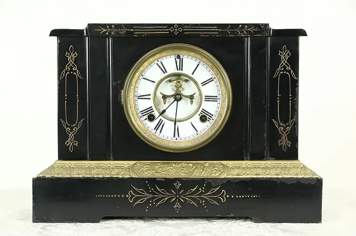 Ansonia NY Signed Antique Victorian Iron Clock, Open Escapement Pat. 1882