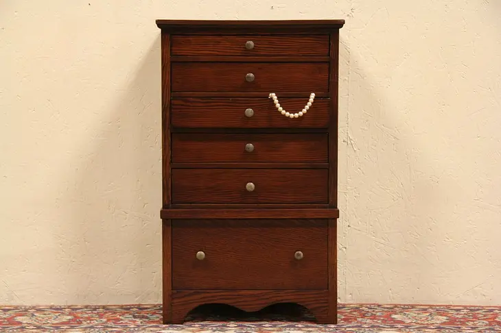 Pine 6 Drawer 1910 Antique Collector or Jewelry Chest