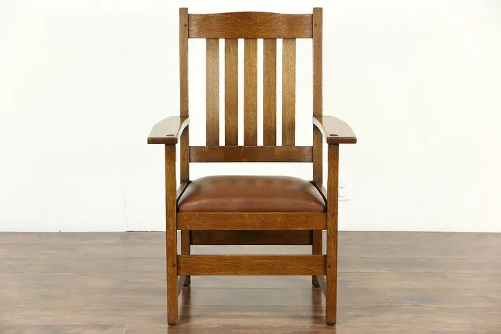 L & JG Stickley Signed Arts & Crafts Mission Oak 1905 Antique Craftsman Chair