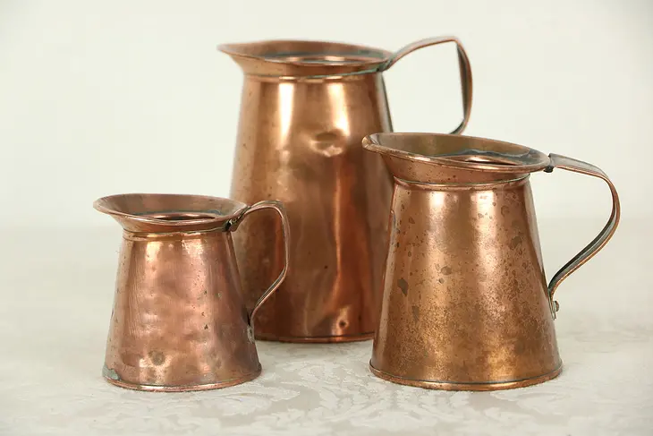 Set of 3 French Antique 1880 Copper Pitchers