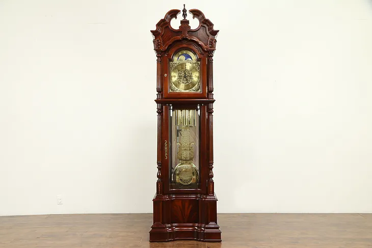 Traditional Tall Case Cherry & Mahogany Grandfather Clock, Ridgeway #31316