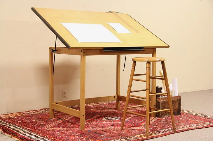 Architect Drafting Desk or Artist Drawing Table, Adjustable Top