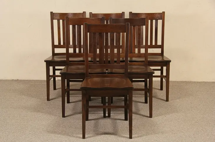 Set of 6 Mission Oak Arts & Crafts 1910 Antique School or Dining Chairs