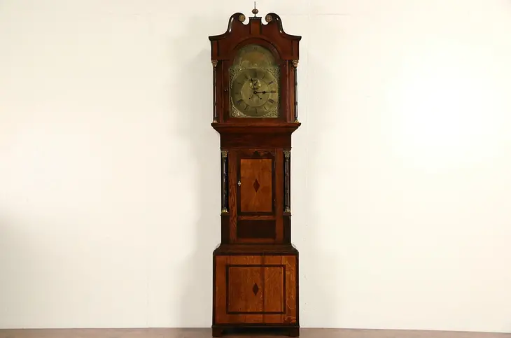 English 1820 Georgian Antique Long Case Grandfather Clock, Quartz Movement
