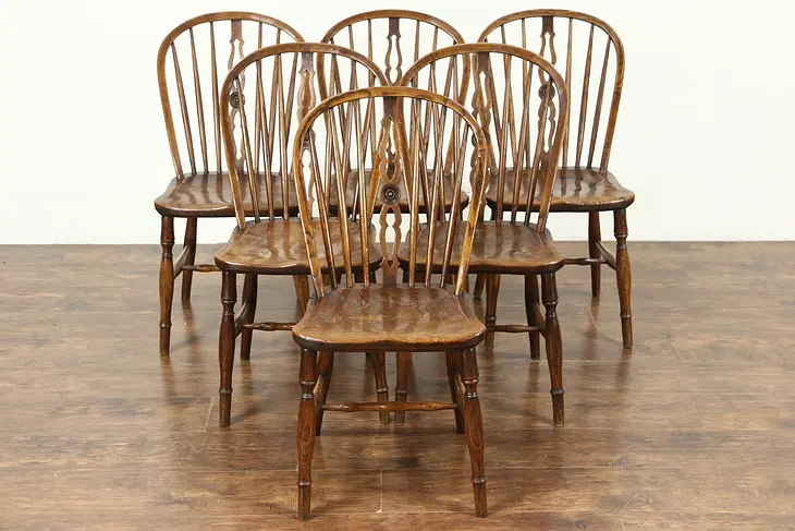 Set of 6 Antique Windsor Elm Dining Chairs, Marsh Sleatford, England #28740