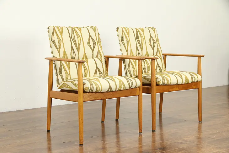 Pair Danish Midcentury Modern Vintage Teak Chairs, Sibast, New Upholstery #29731