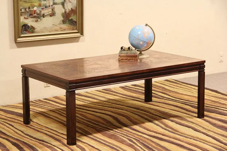 Midcentury Danish Modern Coffee Table, Copper Map of the World Top