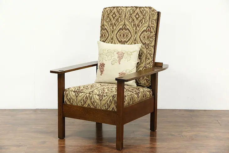 L & JG Stickley Signed Arts & Crafts Antique 1905 Morris Chair, New Upholstery